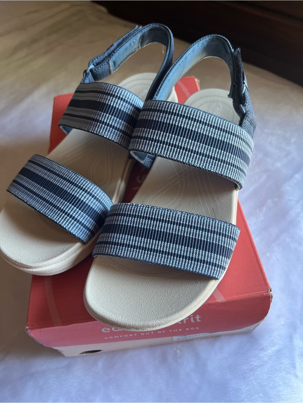 Easy Spirit Strappy Hook & Loop Flat Sandals Medium Blue Women's Size 6 M